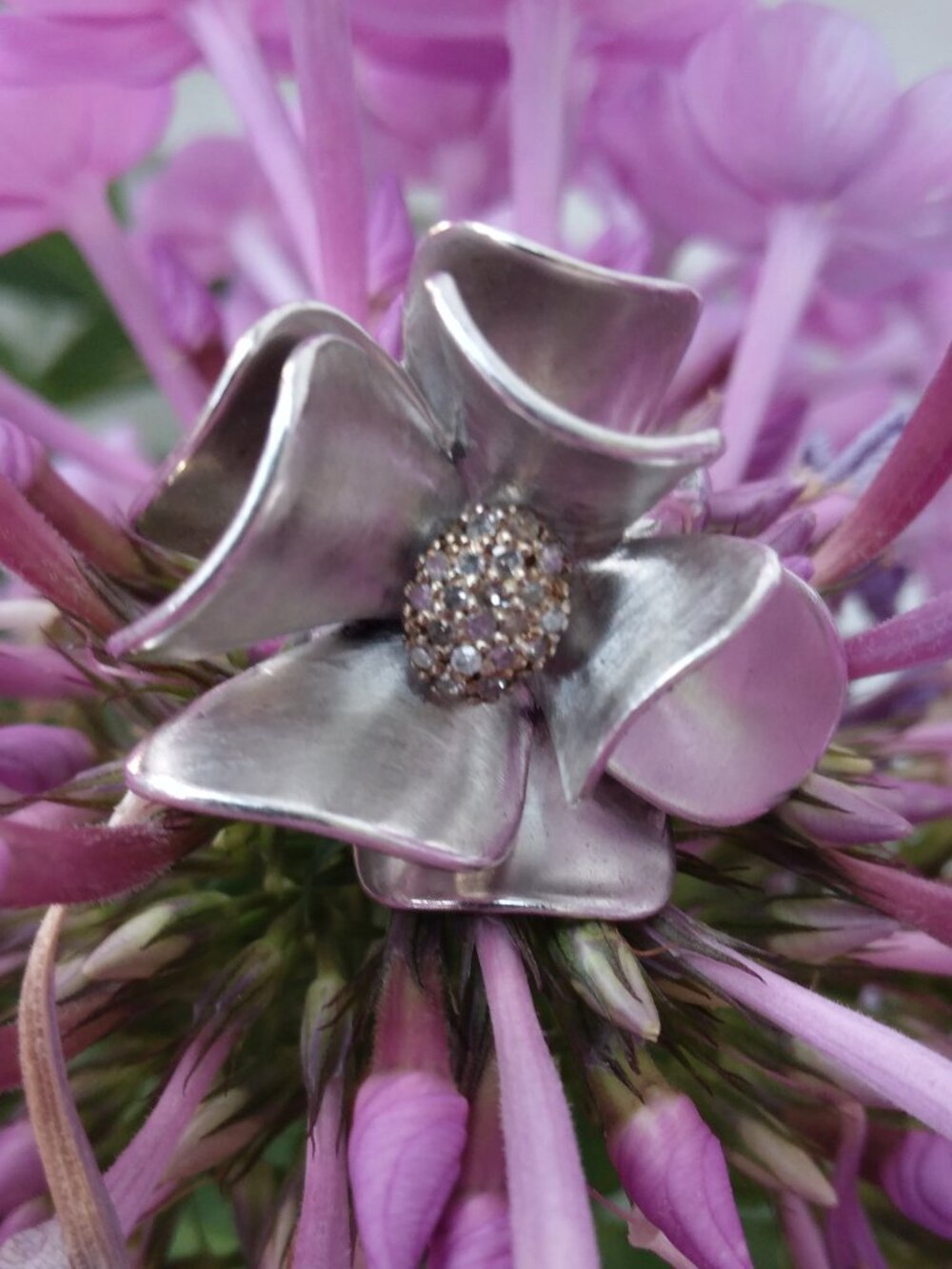 Vintage Affinity Diamonds Sterling Silver Flower Ring 20 Points Size 8.5